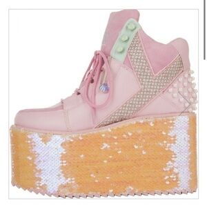 YRU Qozmo Hi Mermaid Pink Platform Sneakers Sequin